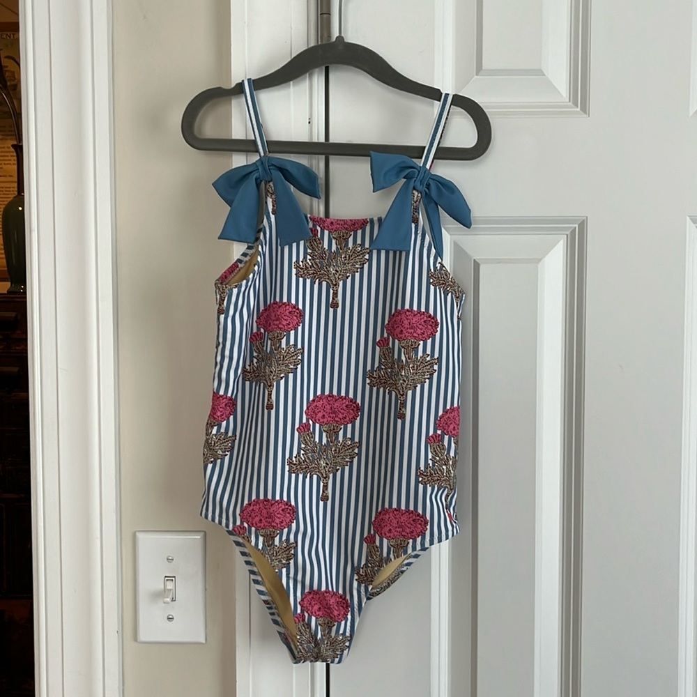 Pink Chicken Girls Swimsuit Floral Bows Size 8